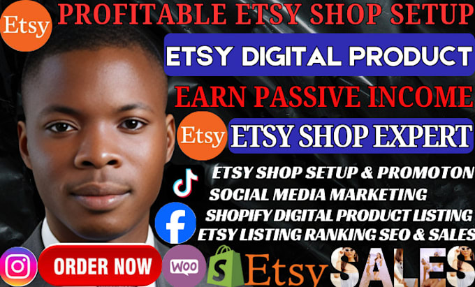 Gig Preview - Setup passive income shopify digital product etsy store , etsy SEO