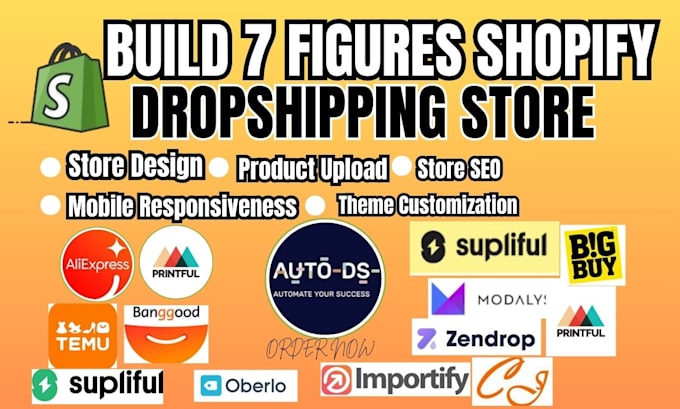 Gig Preview - Create automated 7 figure shopify dropshipping store redesign shopify website