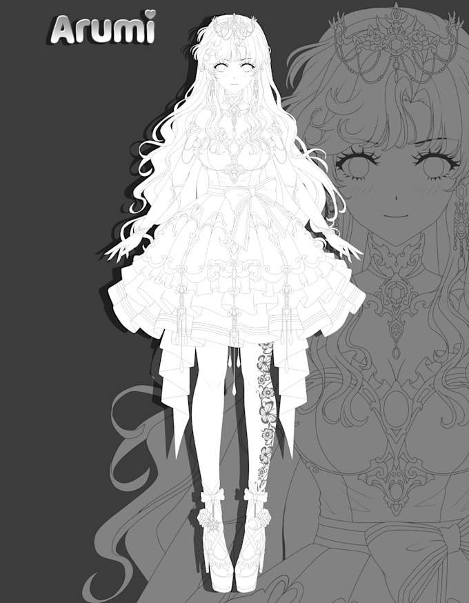 Gig Preview - Design vtuber sketch and character reference sheet