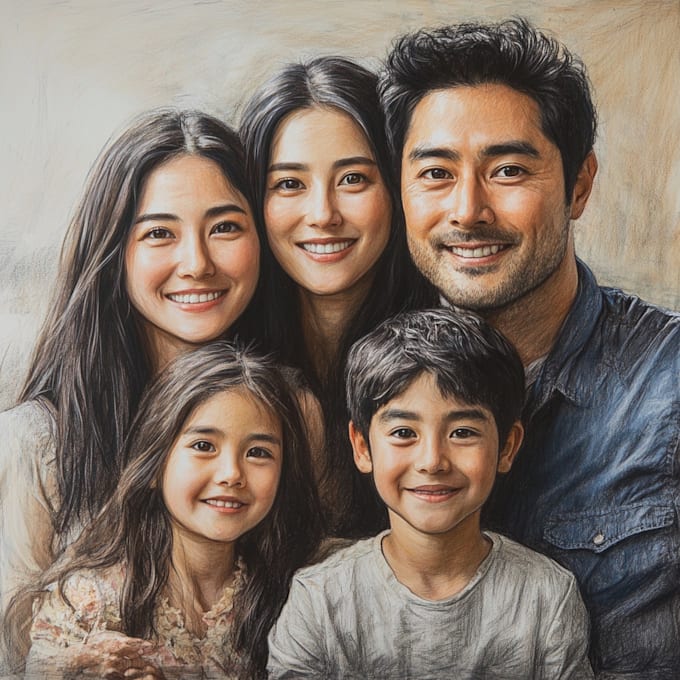 Gig Preview - Draw realistic family portrait, couple or group from photo