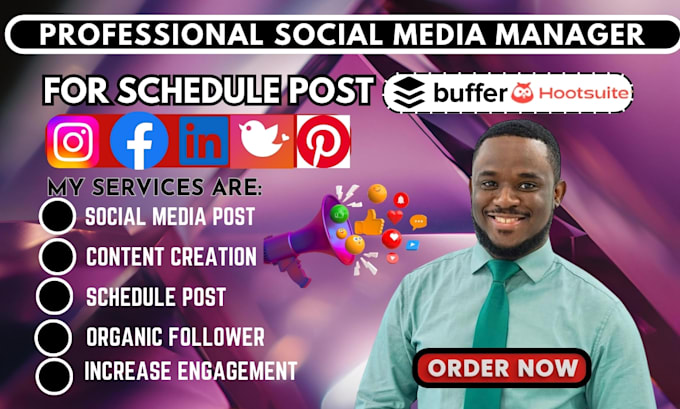 Gig Preview - Be social media manager, schedule your post via hootsuite on social media