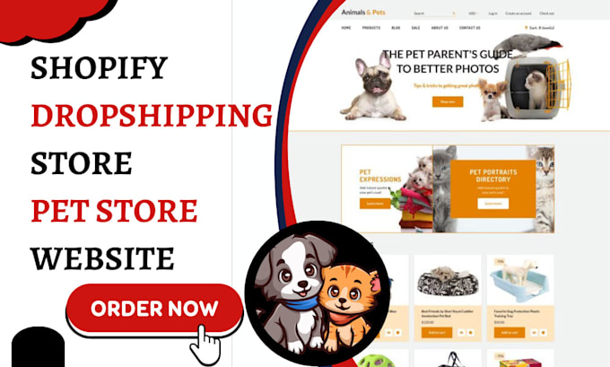 Gig Preview - Redesign pet website, pet accessories shopify store, dog care, cat store design