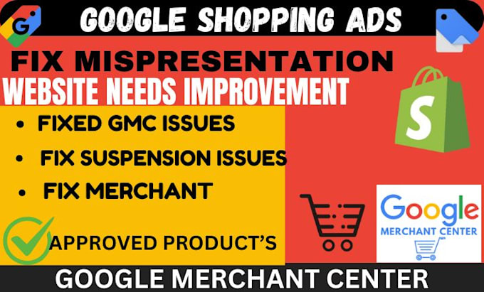 Gig Preview - Fix google merchant center suspension, fix mispresentation,gtin,shopping ads