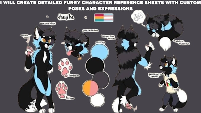 Gig Preview - Draw detailed furry character reference sheets with custom poses and expression