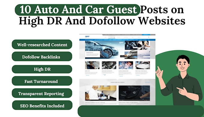 Gig Preview - 10 auto and car guest posts on high DR and dofollow websites