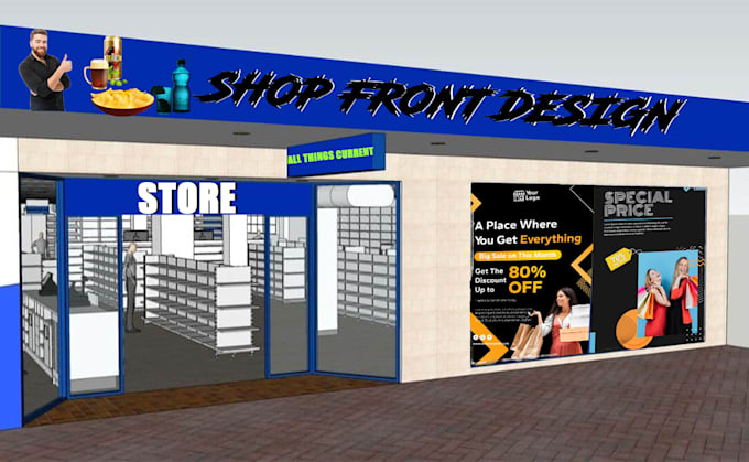 Bestseller - do professional design creative shopfront, storefront retail shop interior