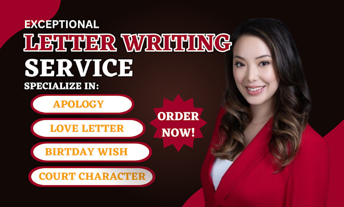 Gig Preview - Write apology letters, valentine love letters, court characters, birthday wish