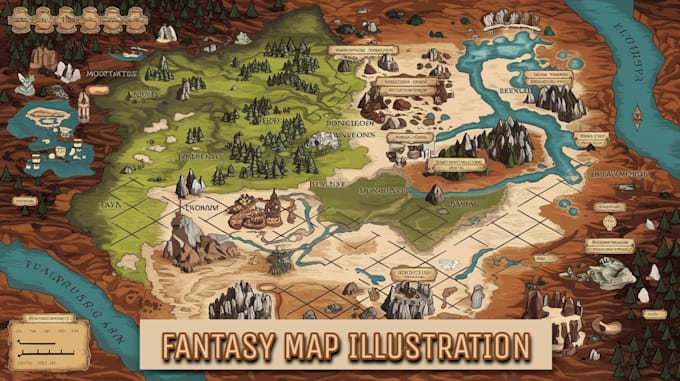 Gig Preview - Draw custom fantasy game map rpg, dnd concept with map board and 2d game map