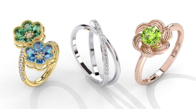 Gig Preview - Beautiful 3d jewelry design, photorealistic jewelry rendering, jewelry animation