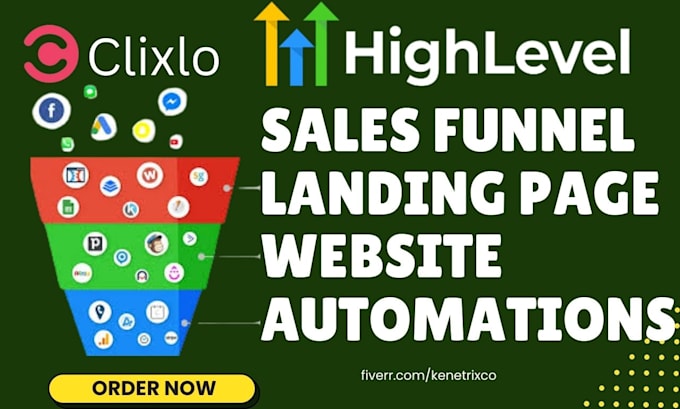 Gig Preview - Build gohighlevel website funnel ghl landing page ghl workflow automation clixlo