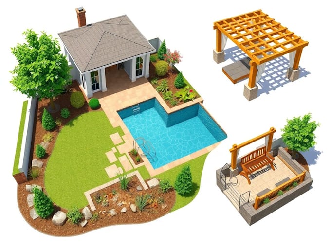 Gig Preview - Do landscape design patio pool plant beds  pergola for your outdoor space 3d 2d