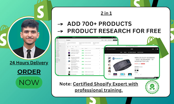 Gig Preview - Upload products to your shopify store, add product, product listing