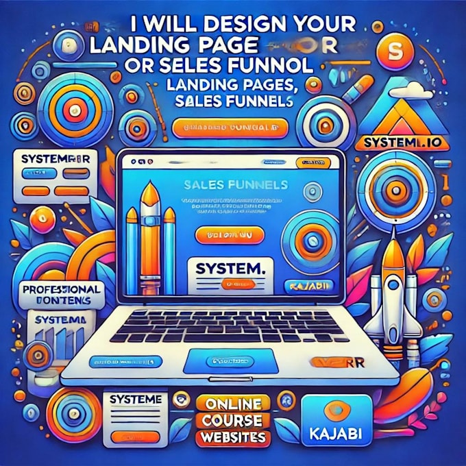 Gig Preview - Design landing page sales funnel online course, website on systeme io and kajabi