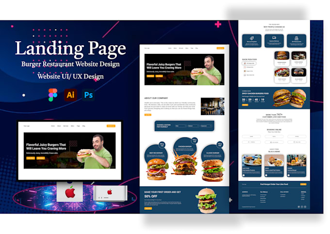 Gig Preview - Create restaurant burgers menu UI website design