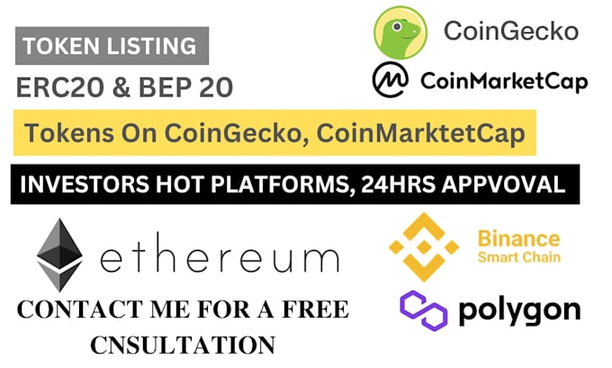 Gig Preview - Do token listing ico listing coin memecoin listing on coinmarketcap or coingecko