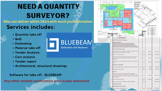 Gig Preview - Do civil, boq, quantity takeoff, estimating, bill of quantities in 24 hours