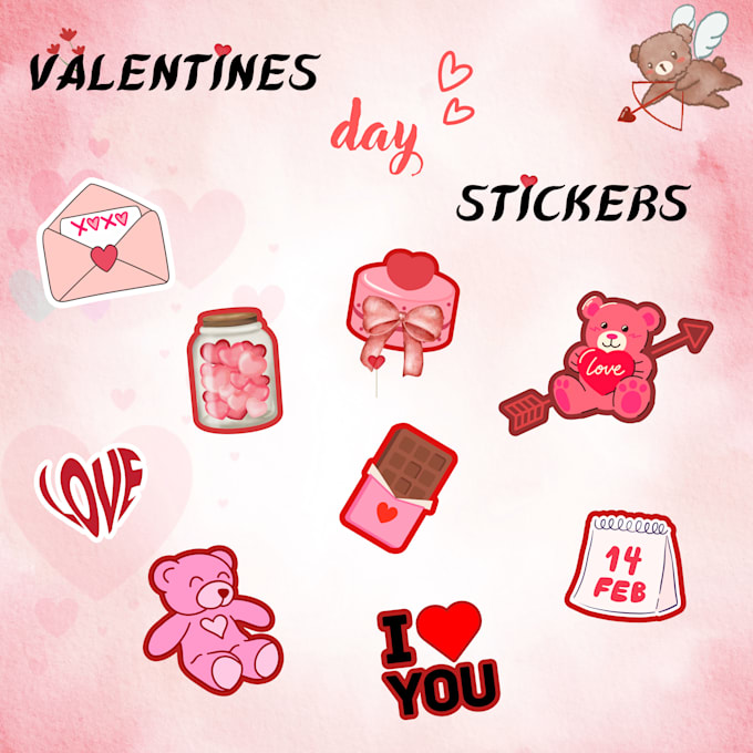 Gig Preview - Create trendly valentines day stickers, illustrations, postcards