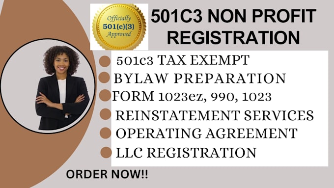 Gig Preview - 501c3 non profit registration for form 990 or 1023 1023ez bylaws do paper works