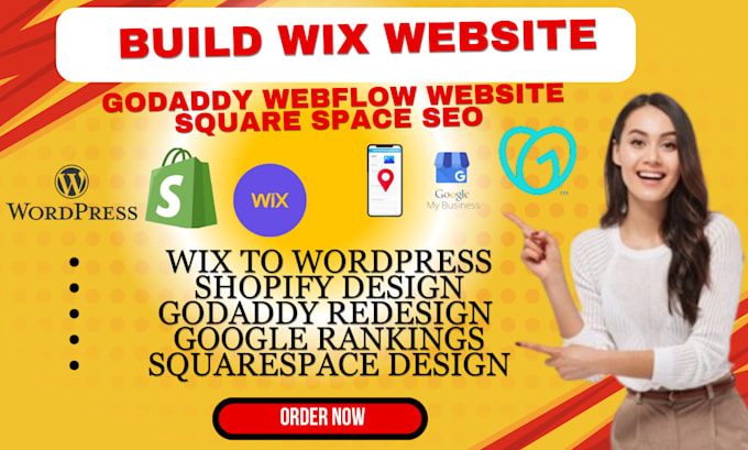 Gig Preview - Build wix website space square godaddy webflow website square space seo