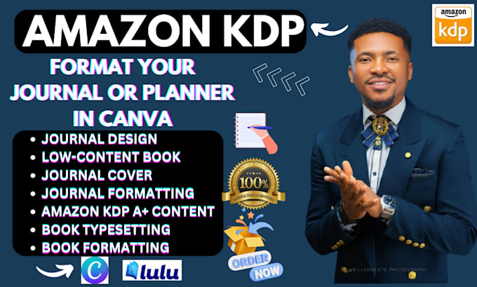 Gig Preview - Design or format your amazon KDP journal or planner in canva kdp low content