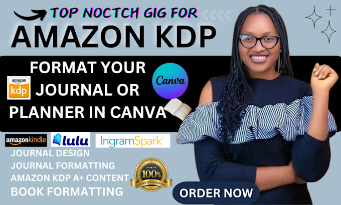 Gig Preview - Format your amazon kdp journal or planner in canva amazon kdp book publishing