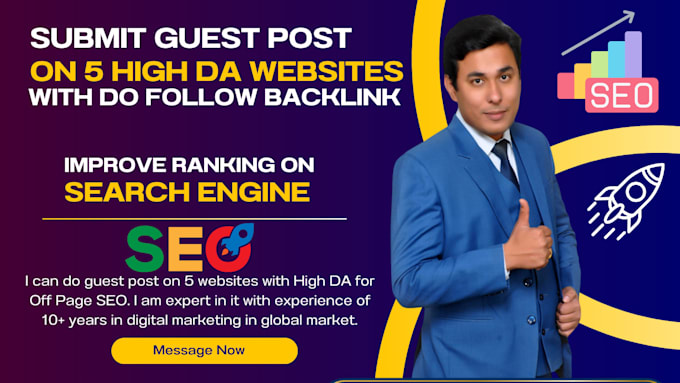 Gig Preview - Submit guest post on high da websites with do follow backlink for off page SEO