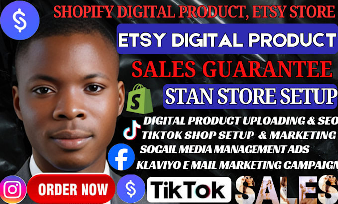 Gig Preview - Do shopify digital product, etsy store, tiktok shop, stan store digital product