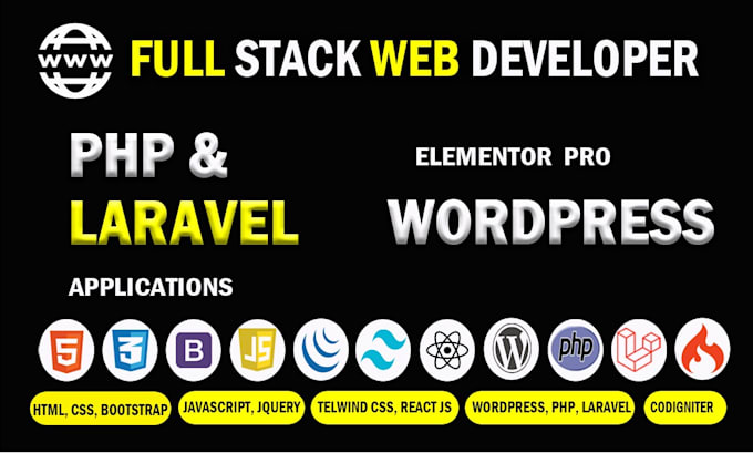 Gig Preview - Php laravel developer, wordpress php developer, front end and backend developer