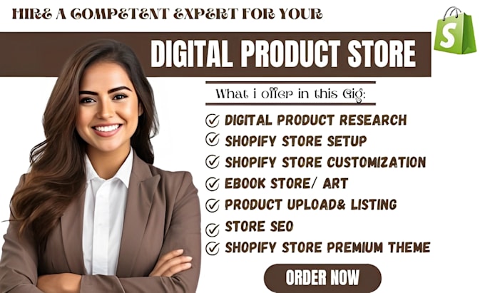 Gig Preview - Develop shopify digital products store ebook store online course shopify store