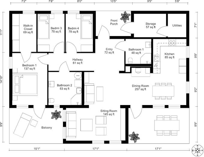 Gig Preview - Do custom house plan design, building plan, 2d and 3d floor plan design