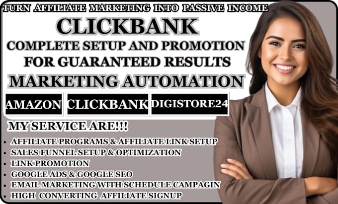 Gig Preview - Setup clickbank affiliate marketing, clickbank affiliate website link promotion