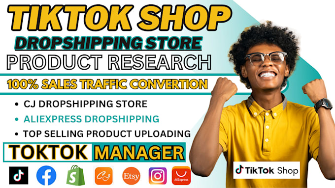 Gig Preview - Tiktik shop dropshipping product research cj dropshipping aliexperess tiktok ads