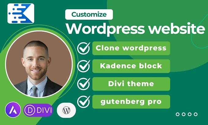 Gig Preview - Customize wordpress using kadence block beaver builder divi theme astro theme