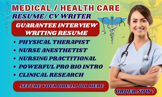 Gig Preview - Write healthcare resume, nursing, pharmacist, nanny, biotech, doctor resume