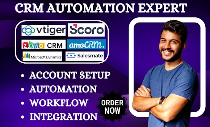 Gig Preview - Setup amo crm salesmate scoro vtiger microsoft dynamics 365 zoho crm automation