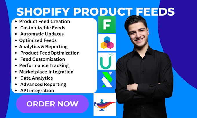 Gig Preview - Setup shopify product feeds universal feedgeni flexify feedyio channable