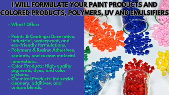 Gig Preview - Develop a paint formulation, polymer, color products and chemical products