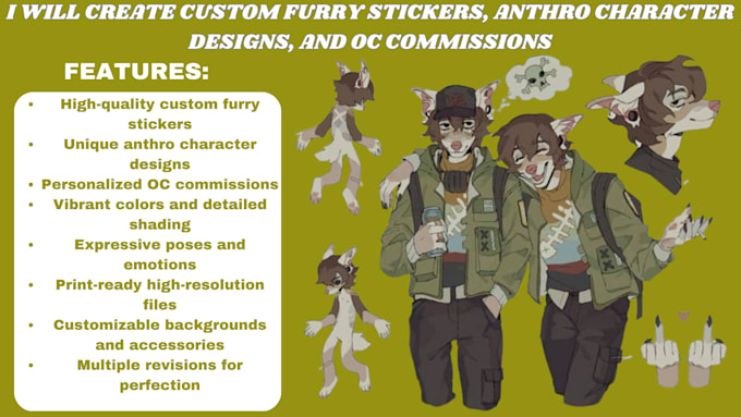 Gig Preview - Create custom furry stickers, anthro character designs, and oc commission