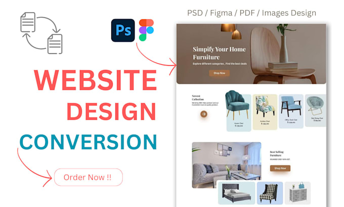 Gig Preview - Convert PSD, figma, PDF, image designs to HTML, wordpress