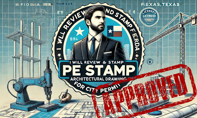 Gig Preview - Review and stamp florida,texas pe stamp architectural drawing for city permit