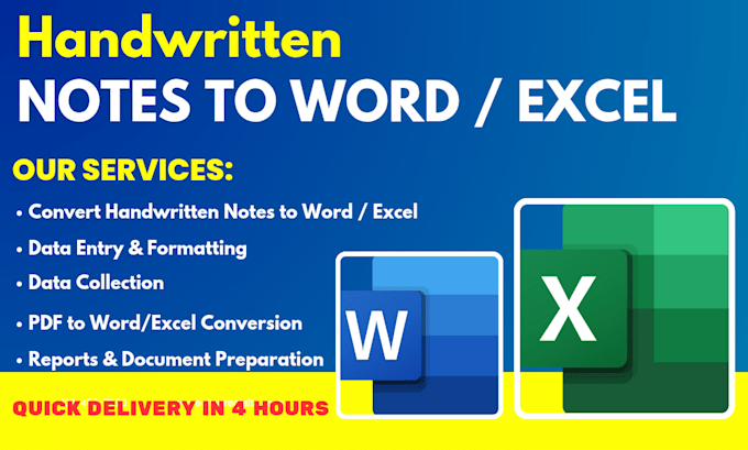 Gig Preview - Convert handwritten notes to word or excel accurately