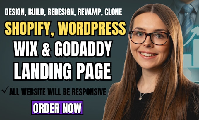 Gig Preview - Build, design shopify ecommerce website, godaddy landing page, wix landing page