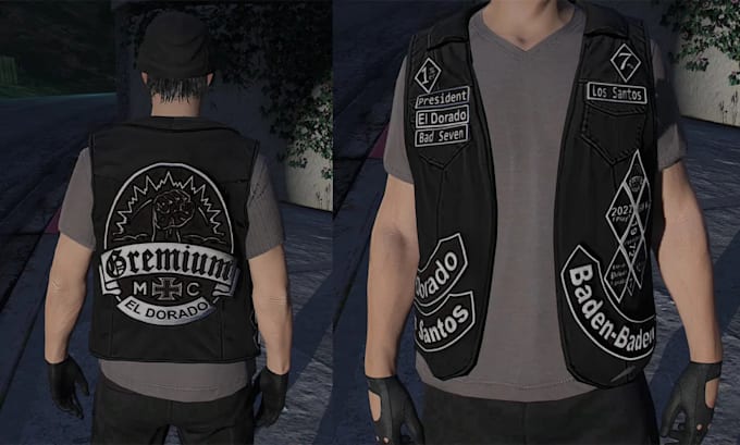 Gig Preview - Create fivem custom eup, gang, staff clothing kuttes mc, mc vest, biker clothing