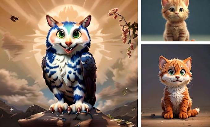 Gig Preview - Create stunning 3d and cartoon animal illustrations for your project