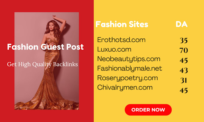 Gig Preview - Provide fashion backlinks via fashion guest post on high da fashion blogs