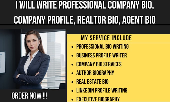 Gig Preview - Write professional company bio , company profile , realtor bio,  agent bio