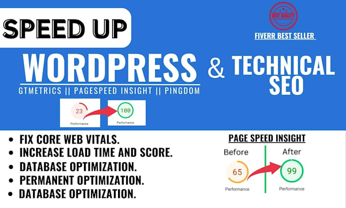 Gig Preview - Do wordpress speed optimization for gtmetrix pagespeed insight core web vitals