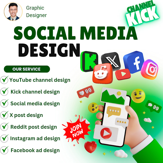 Gig Preview - Do professional social media design for youtube, kick, x, instagram