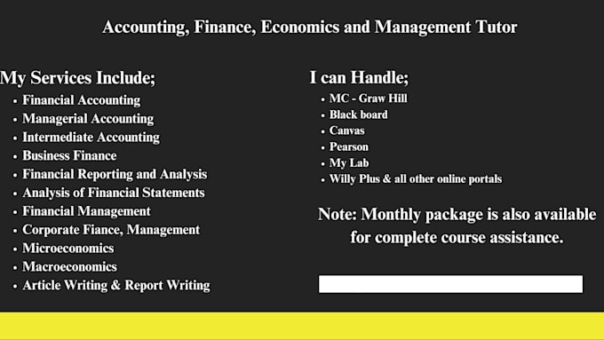 Gig Preview - Be tutoring you accounting and finance graduate level