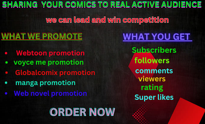 Gig Preview - Promote your webtoon, manga, voyce, webcomic, novel, comic organicall